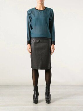 HELMUT LANG Slouchy Silk Crew Sheer Blouse Top NWT $275